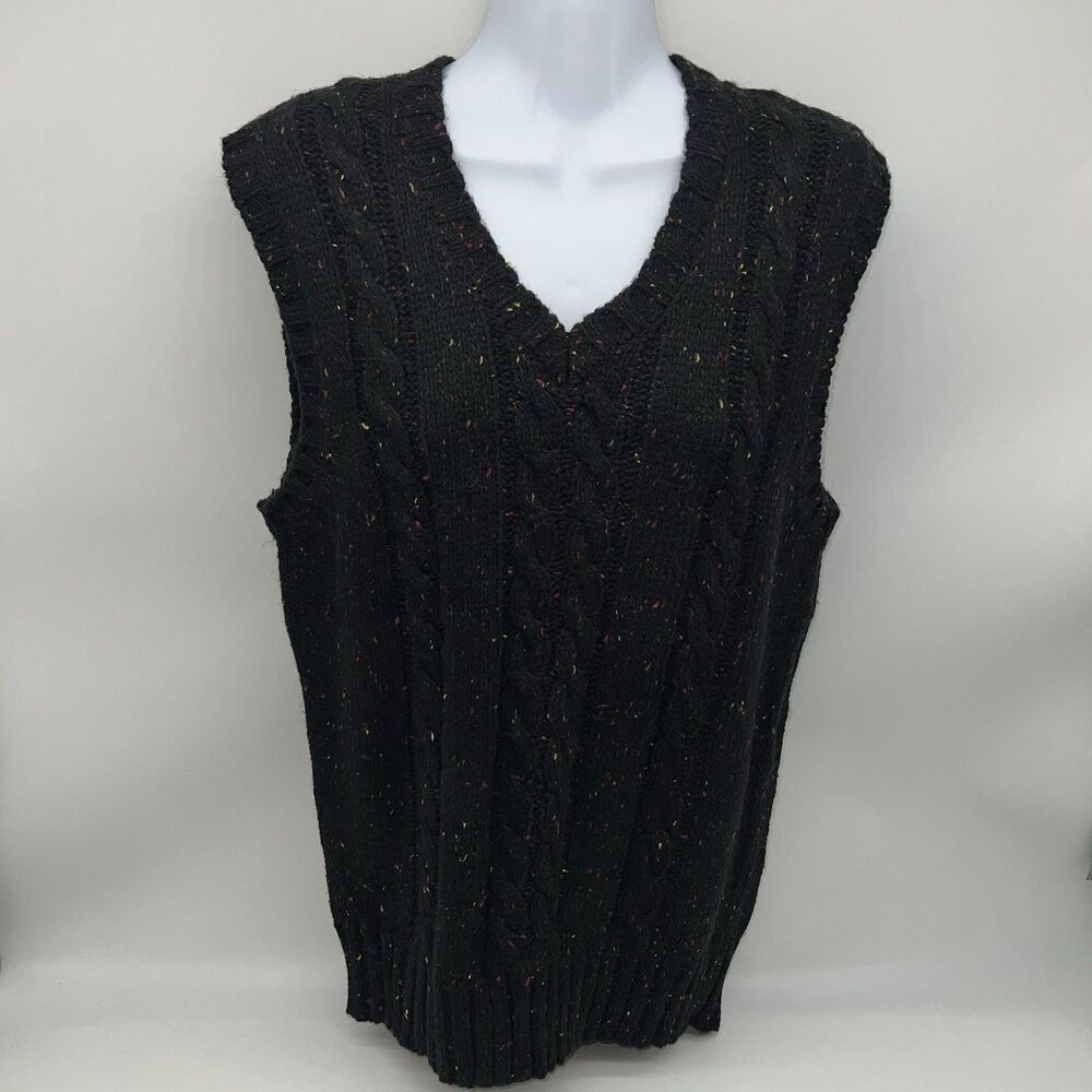 VTG 70s Y2K Unisex Campus Black/Confetti Knit Sweater Vest Sweater Vest-Size M